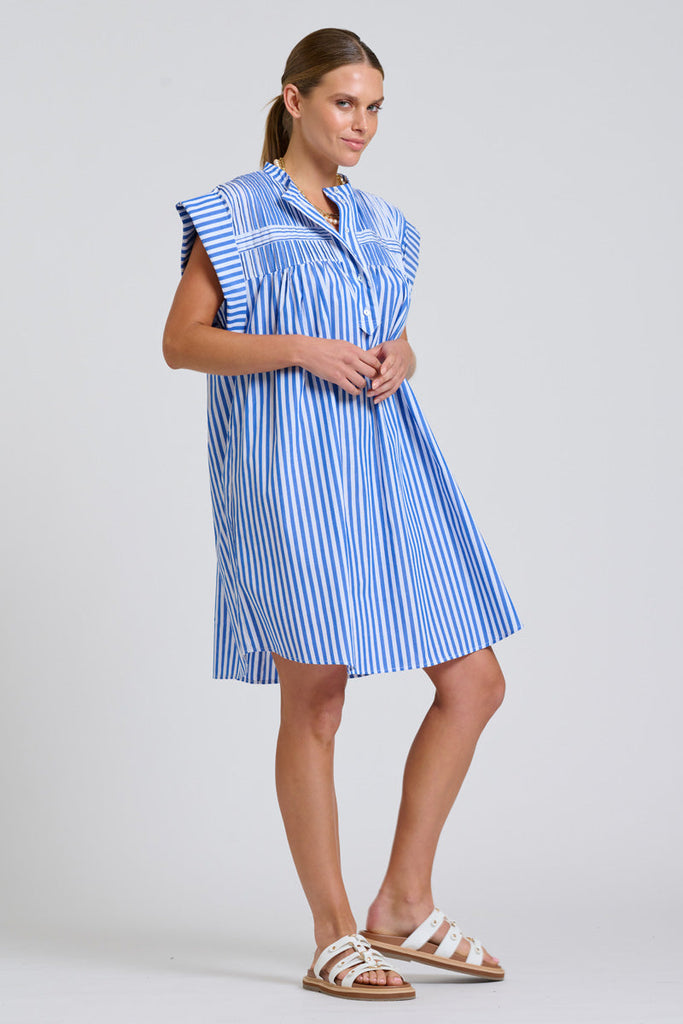 Shirty The Bella Dress - Mid Blue Stripe