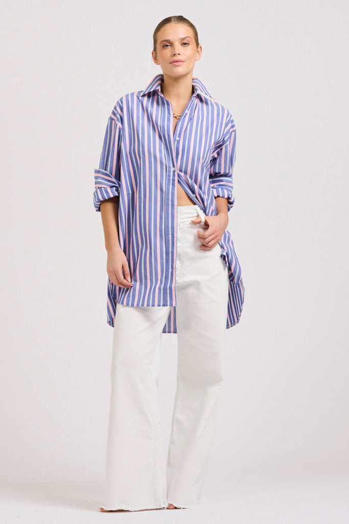 The Boyfriend Oversized Shirt - Denim Pink Stripe