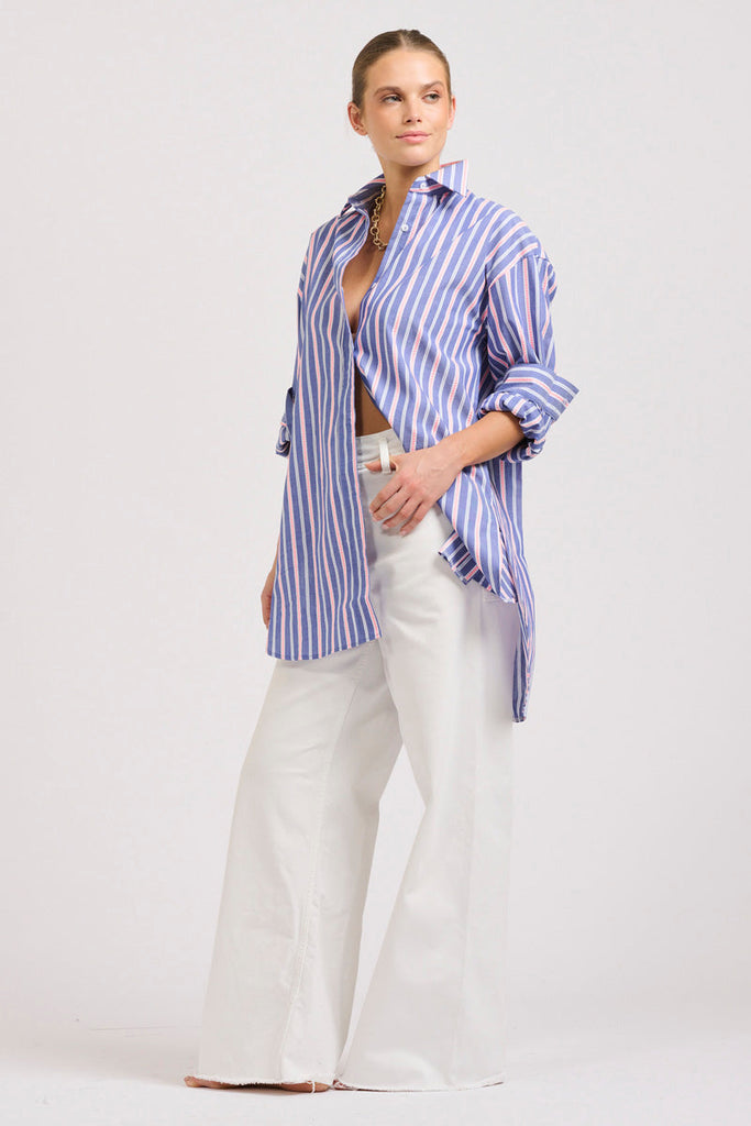 The Boyfriend Oversized Shirt - Denim Pink Stripe