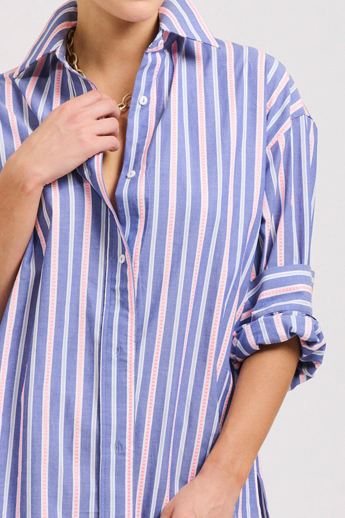 The Boyfriend Oversized Shirt - Denim Pink Stripe