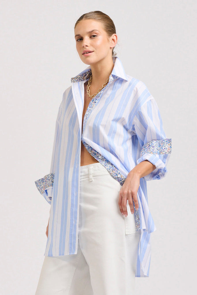 The Boyfriend Oversized Shirt - Floral Blue Combo