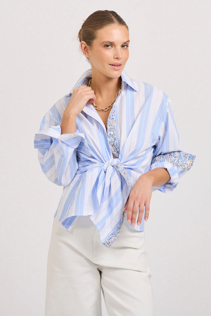 The Boyfriend Oversized Shirt - Floral Blue Combo