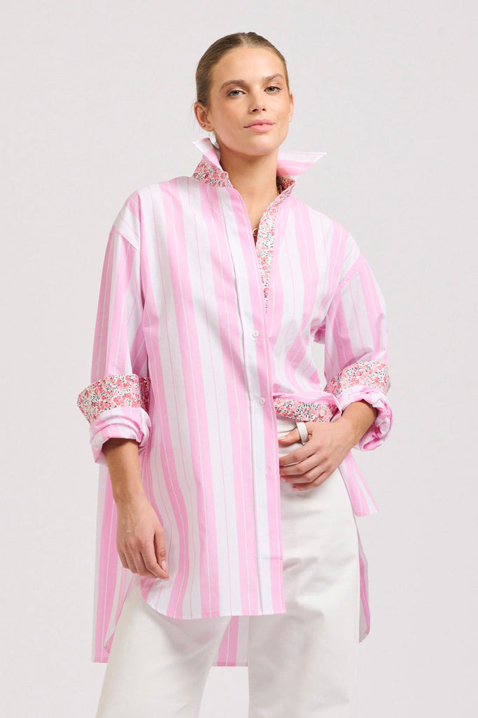 The Boyfriend Oversized Shirt - Floral Pink Combo