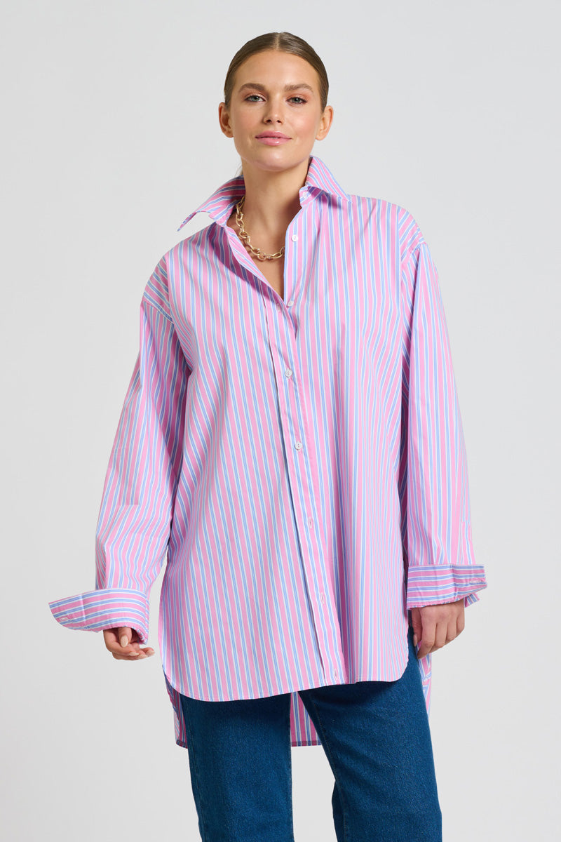pink and blue dress shirt The Boyfriend 25SUM dream bigger Dreamy Cobalt Blue Ruffle Size:6 USA (MEX 23)