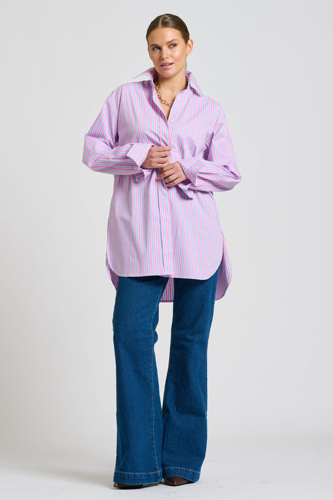 Shirty The Boyfriend Shirt - Pink & Blue Stripe