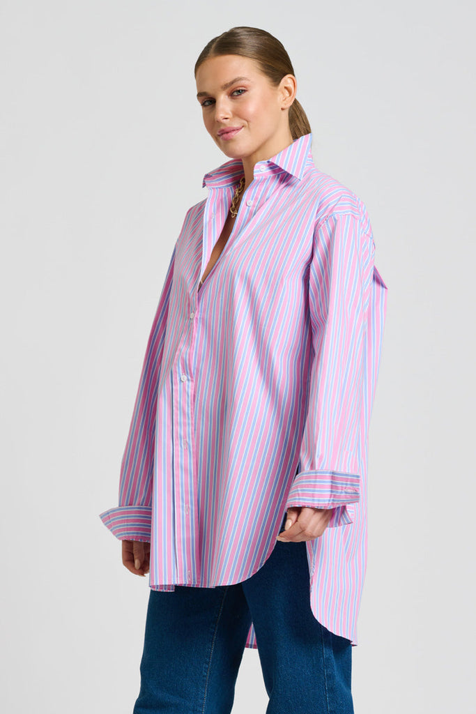 Shirty The Boyfriend Shirt - Pink & Blue Stripe