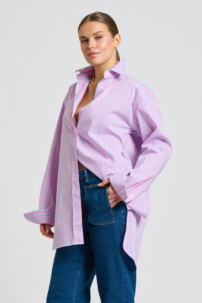 Shirty The Boyfriend Shirt - Pink & Blue Stripe