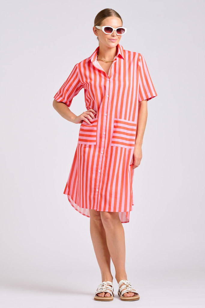 Shirty The Caitlin Dress - Pink Papaya Stripe