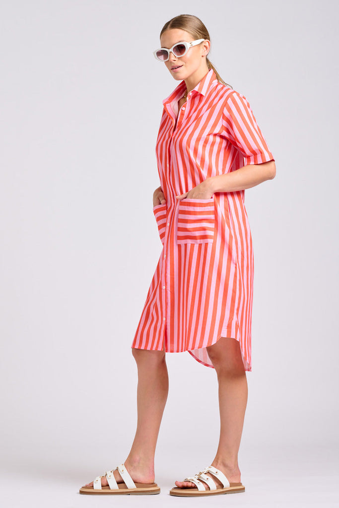 Shirty The Caitlin Dress - Pink Papaya Stripe