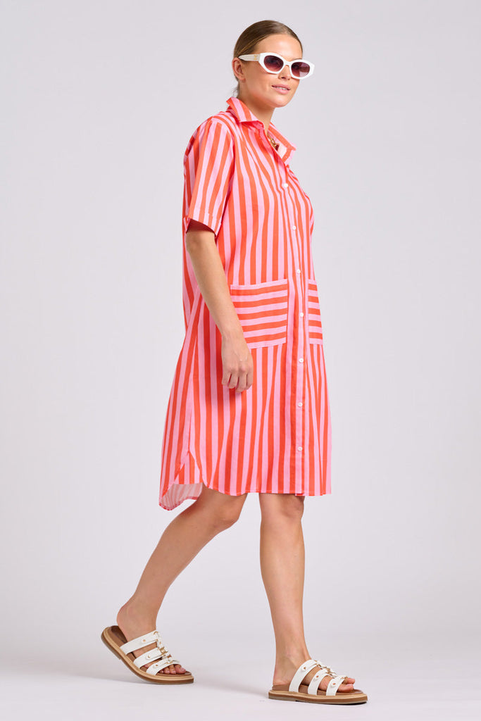 Shirty The Caitlin Dress - Pink Papaya Stripe