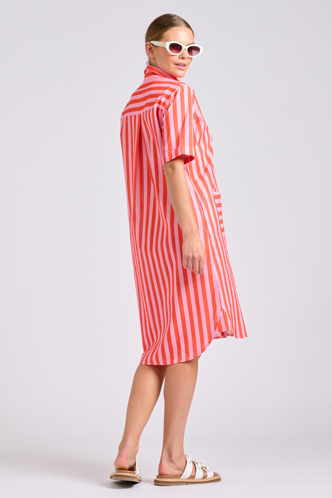 Shirty The Caitlin Dress - Pink Papaya Stripe