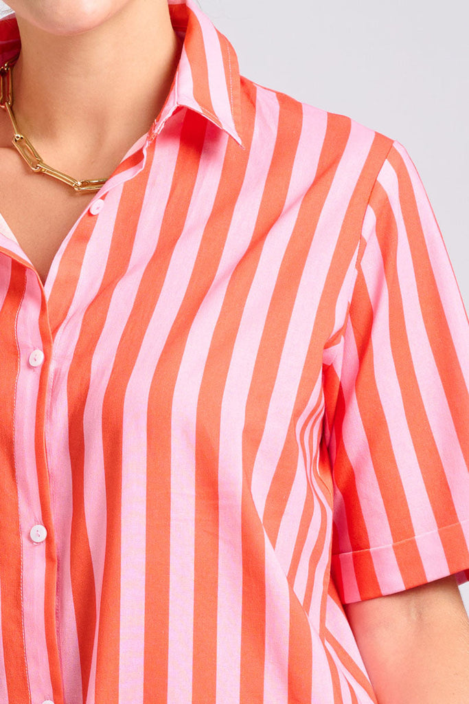 Shirty The Caitlin Dress - Pink Papaya Stripe