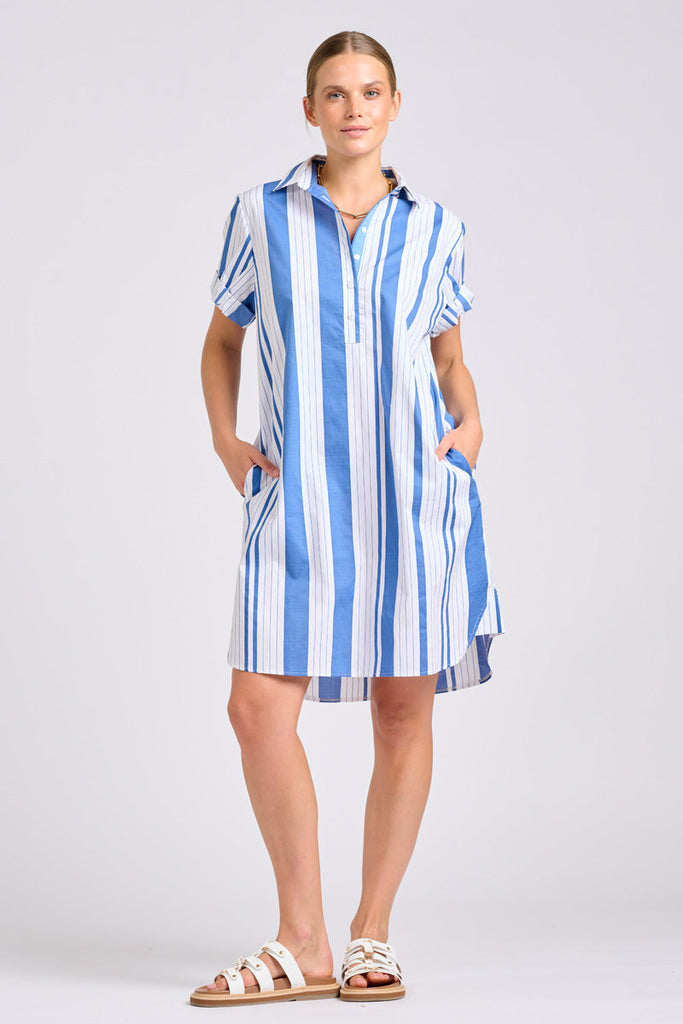 Shirty The Catie Dress - Azure Retro Stripe