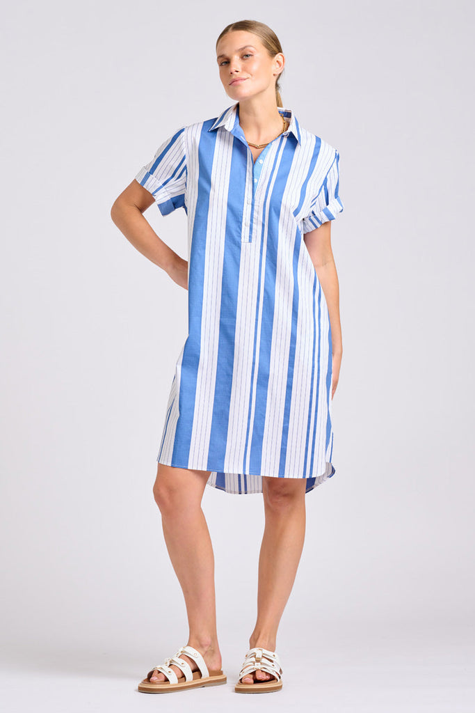 Shirty The Catie Dress - Azure Retro Stripe