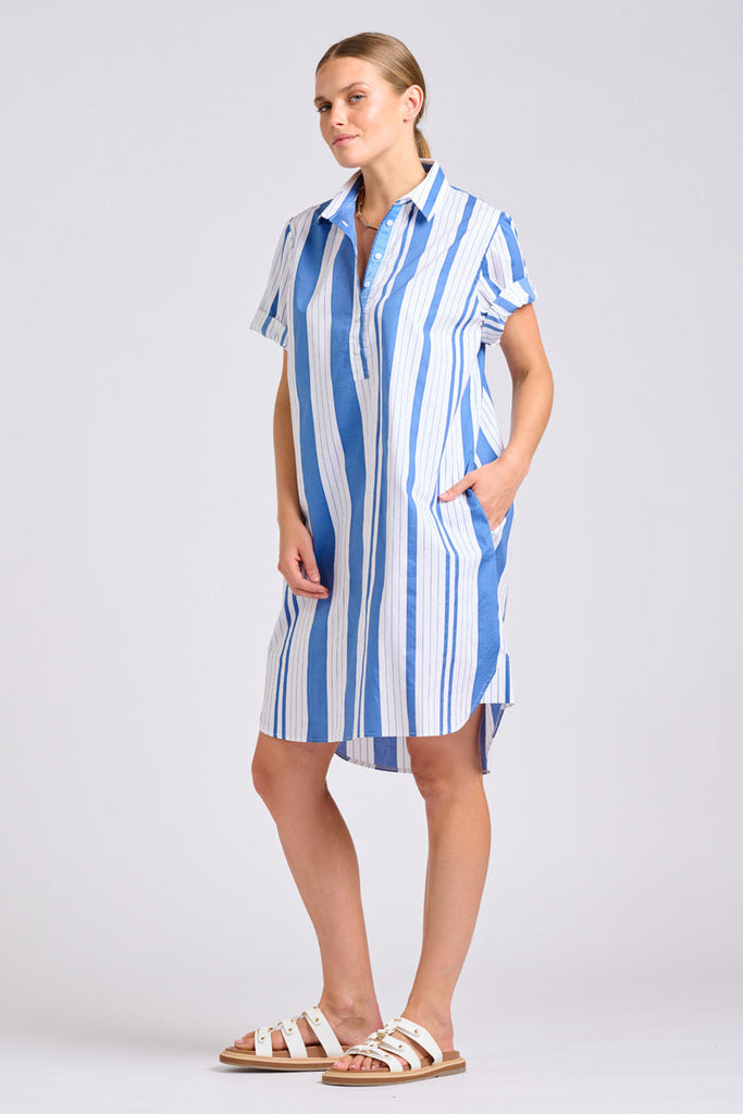 Shirty The Catie Dress - Azure Retro Stripe