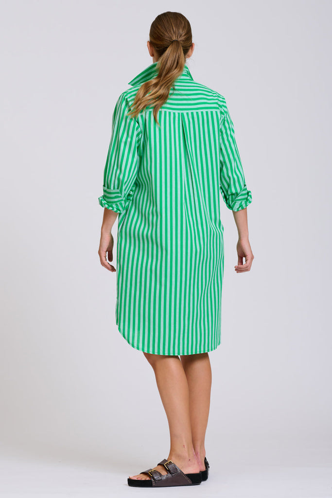 Shirty The Classic Cotton Shirt Dress - Double Green Stripe