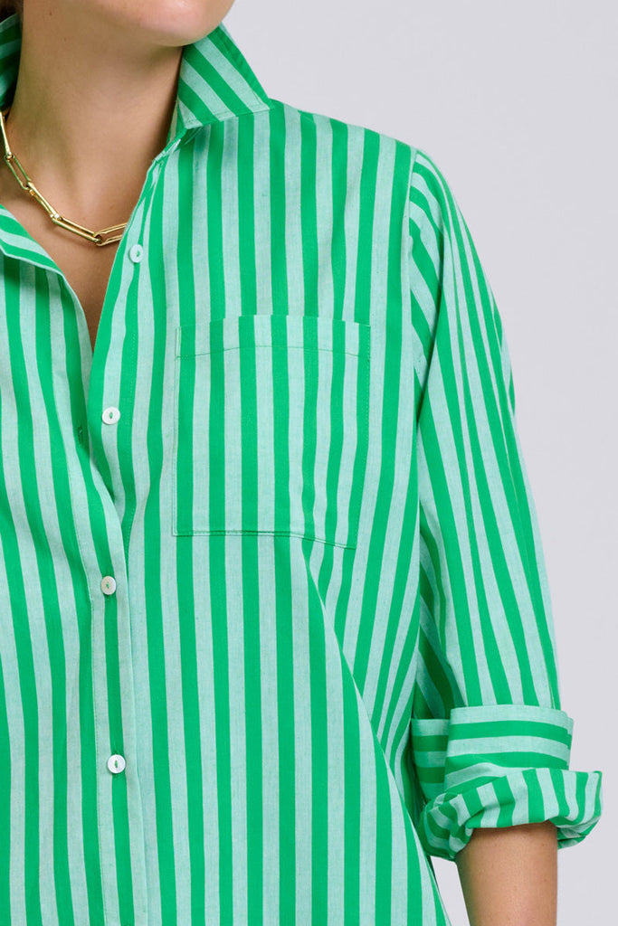 Shirty The Classic Cotton Shirt Dress - Double Green Stripe