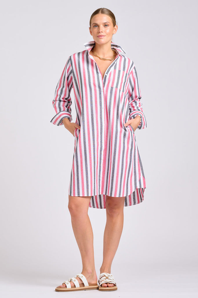 Shirty The Classic Shirt Dress - French Navy and Red Stripes