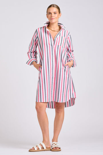 Shirty The Classic Shirt Dress - French Navy and Red Stripes
