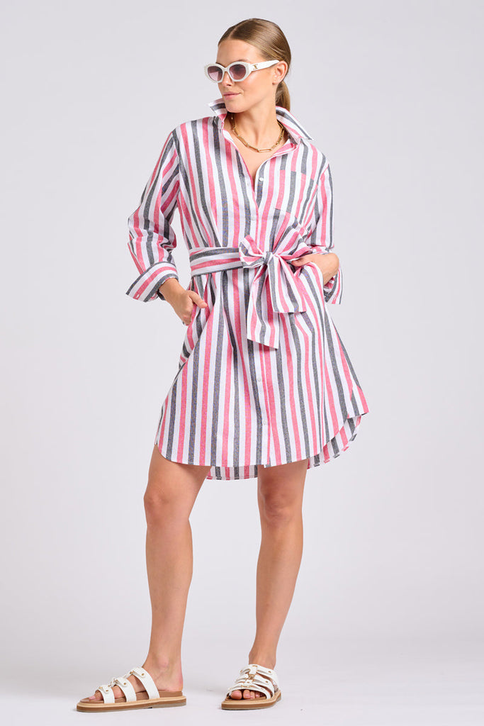 Shirty The Classic Shirt Dress - French Navy and Red Stripes