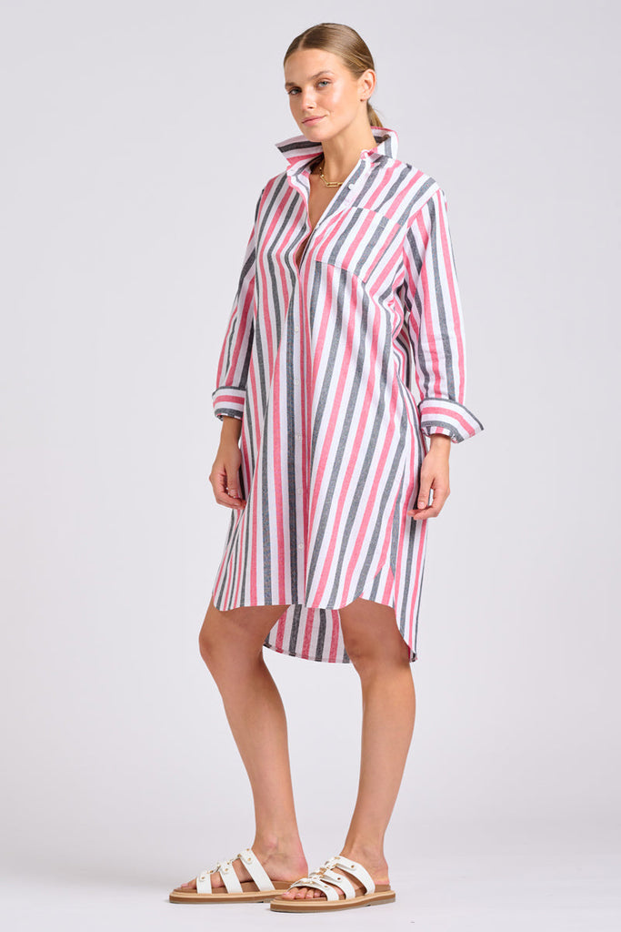 Shirty The Classic Shirt Dress - French Navy and Red Stripes