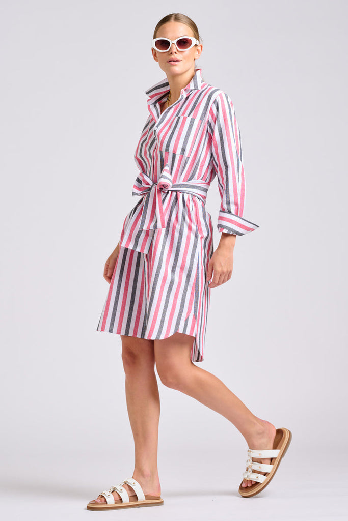 Shirty The Classic Shirt Dress - French Navy and Red Stripes