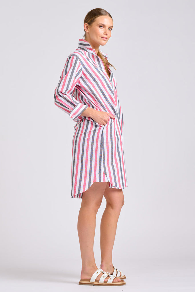 Shirty The Classic Shirt Dress - French Navy and Red Stripes