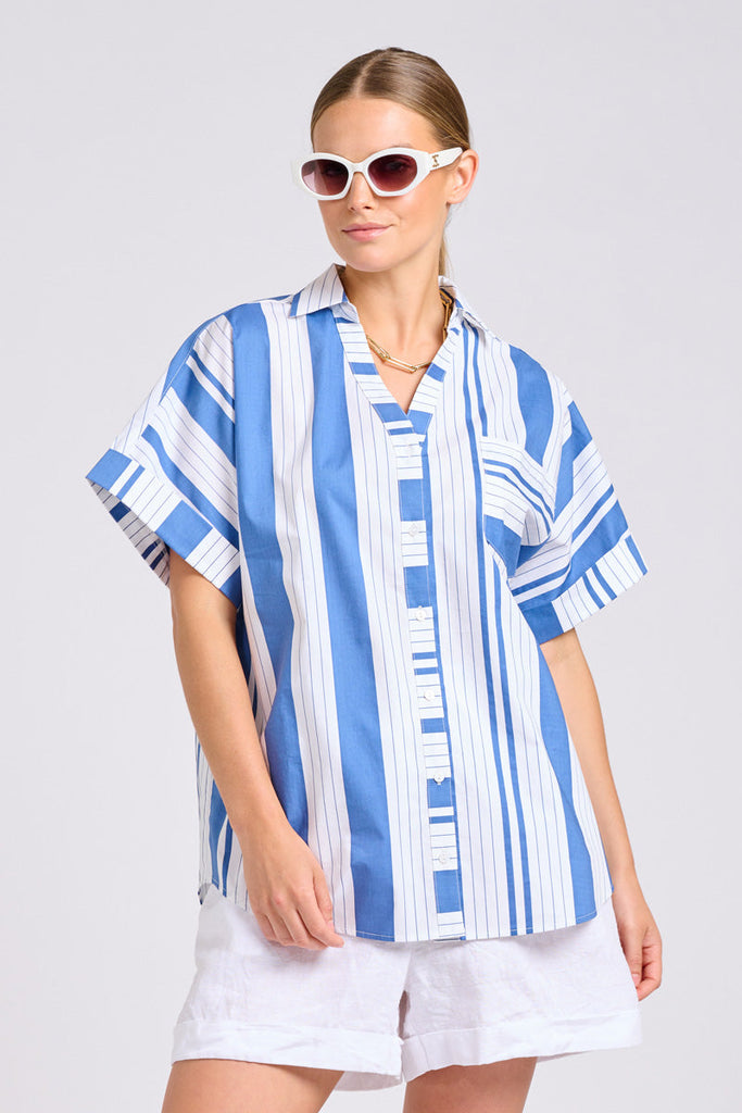 Shirty The Ella Shirt - Azure Retro Stripe