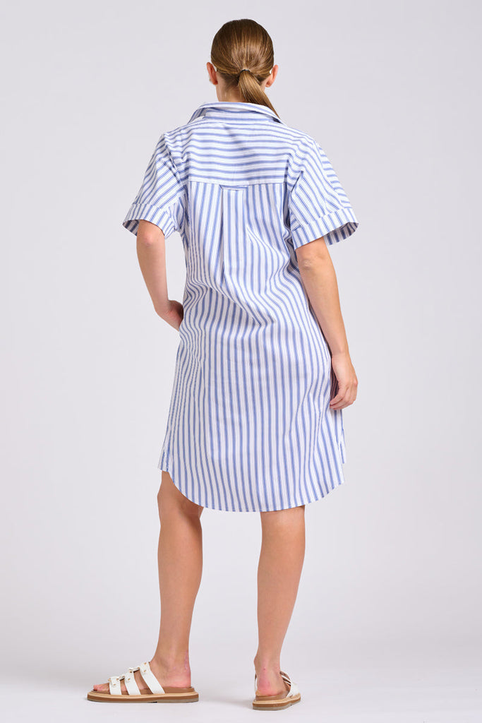 Shirty The Ella Shirt Dress - White with Navy Ticking