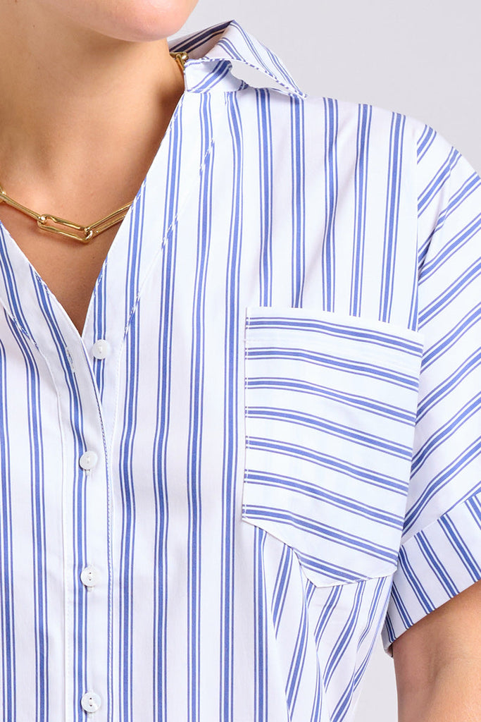 Shirty The Ella Shirt Dress - White with Navy Ticking