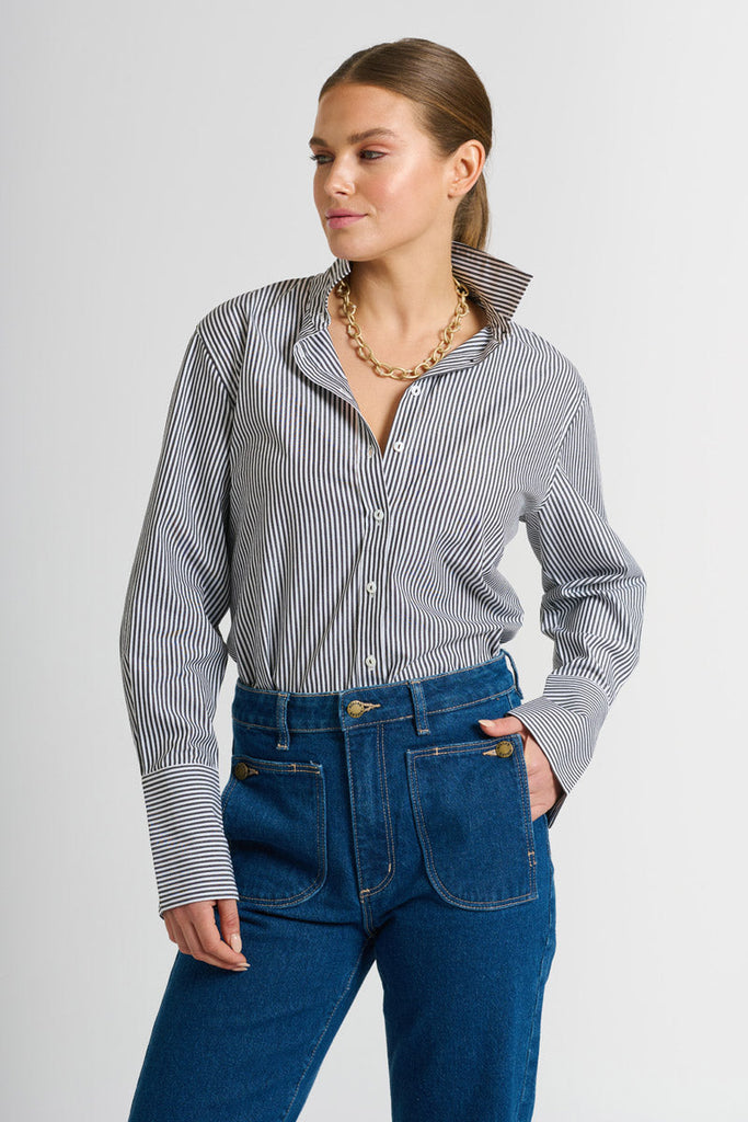 Shirty The Elodie Girlfriend Shirt - Black & White Stripe