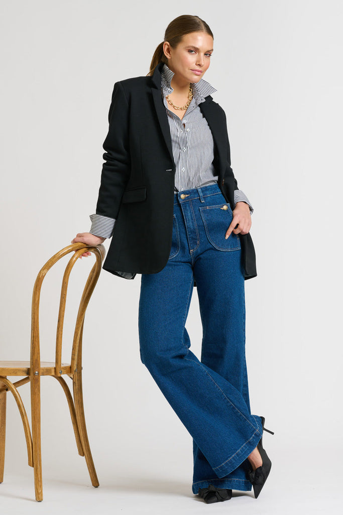 Shirty The Elodie Girlfriend Shirt - Black & White Stripe