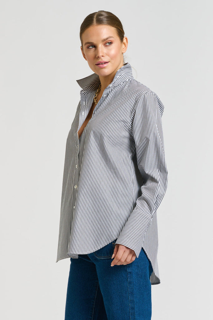 Shirty The Elodie Girlfriend Shirt - Black & White Stripe