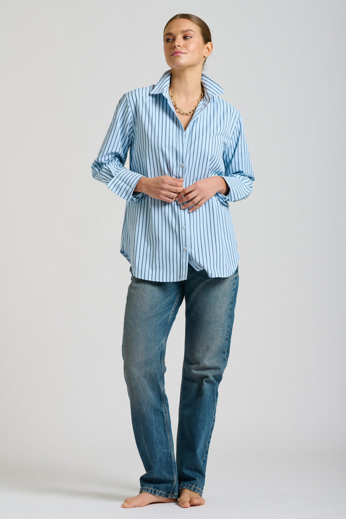 Shirty The Elodie Girlfriend Shirt - Blue Stripe
