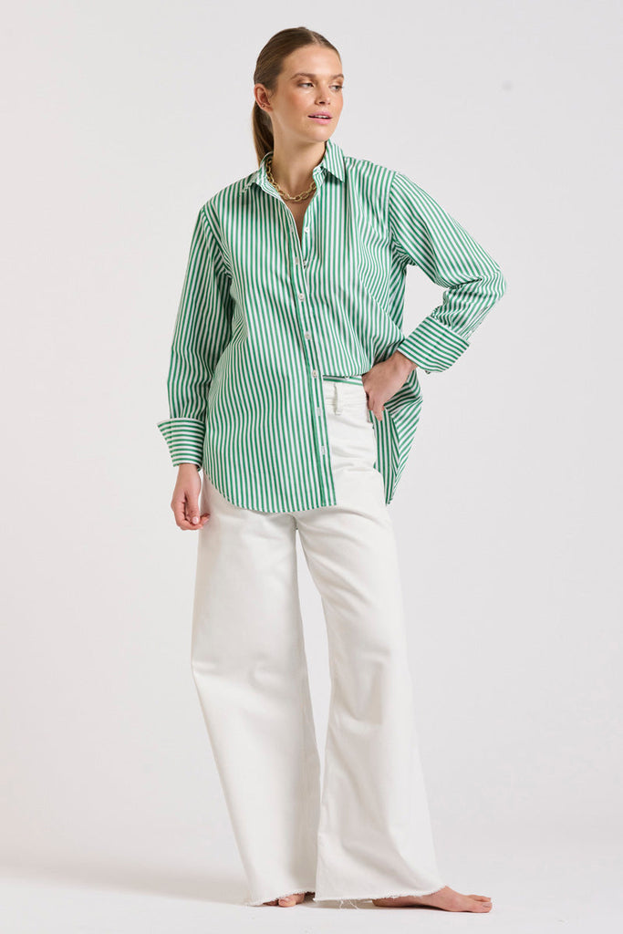 The Elodie Girlfriend Shirt - Green Stripe