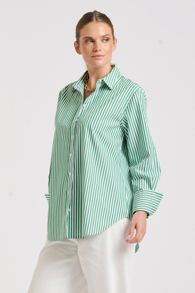 The Elodie Girlfriend Shirt - Green Stripe