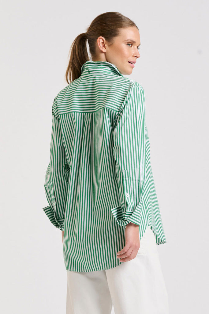 The Elodie Girlfriend Shirt - Green Stripe