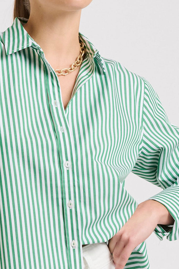The Elodie Girlfriend Shirt - Green Stripe
