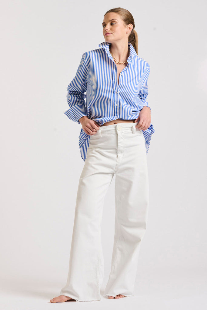The Elodie Girlfriend Shirt - Mid Blue Stripe