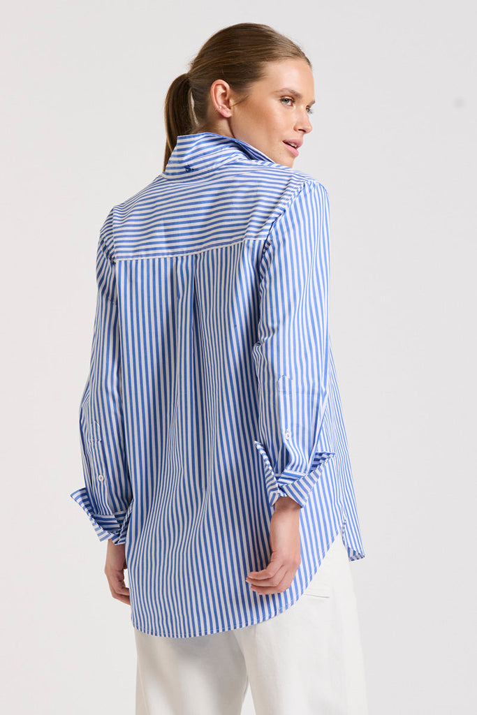 The Elodie Girlfriend Shirt - Mid Blue Stripe