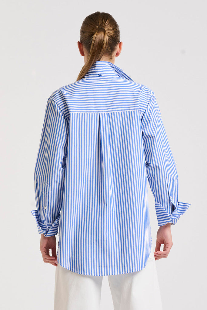 The Elodie Girlfriend Shirt - Mid Blue Stripe