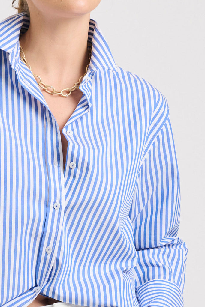 The Elodie Girlfriend Shirt - Mid Blue Stripe