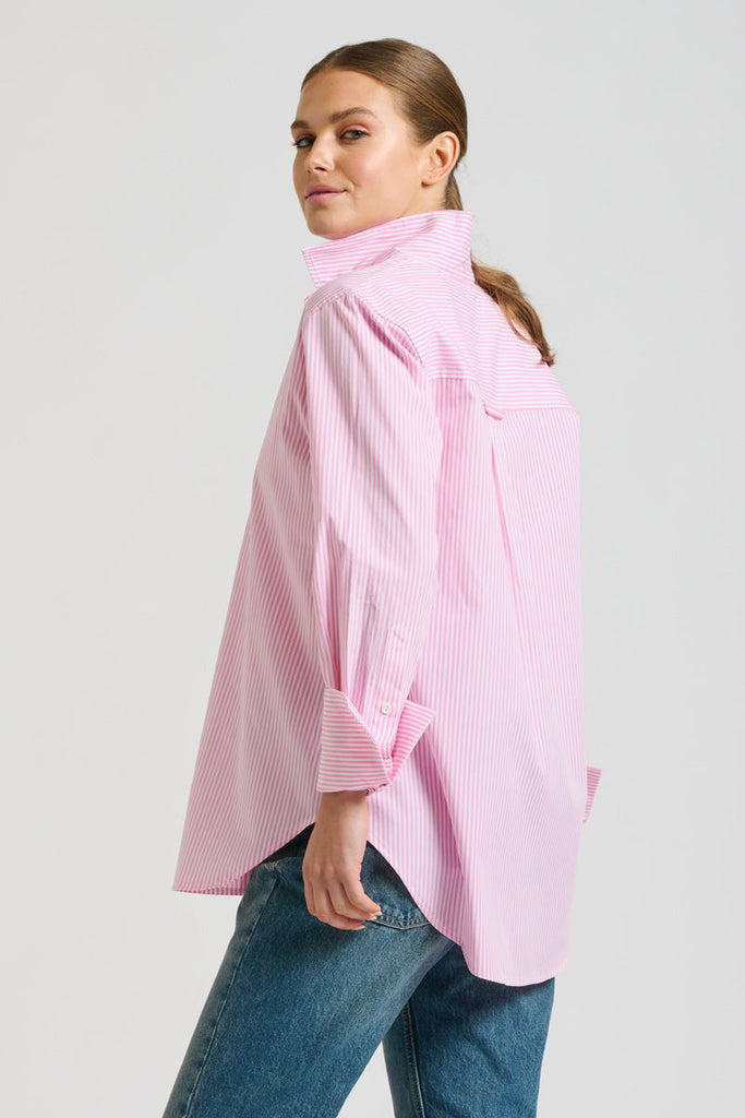 Shirty The Elodie Trim Girlfriend Shirt - Pink Stripe