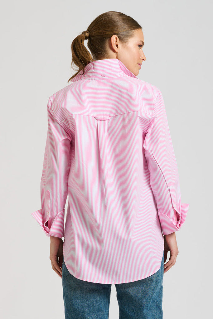Shirty The Elodie Trim Girlfriend Shirt - Pink Stripe