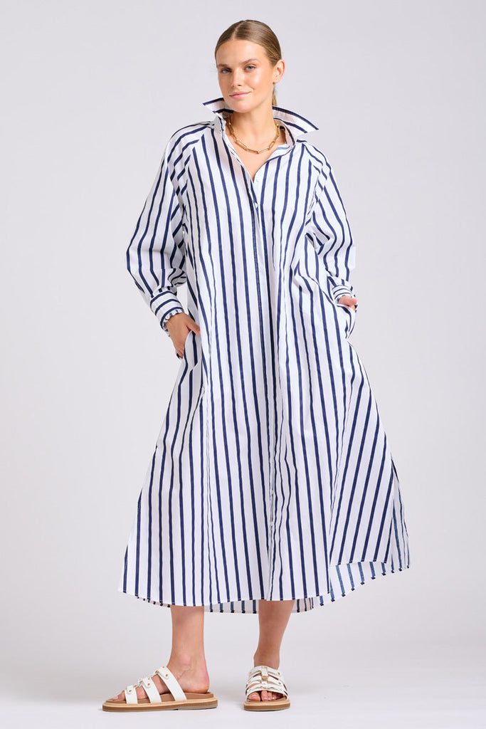 Shirty The Gigi Dress - White with Navy Stripe
