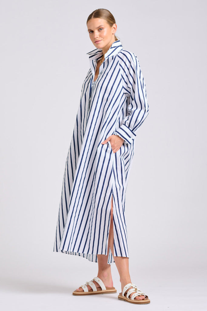 Shirty The Gigi Dress - White with Navy Stripe