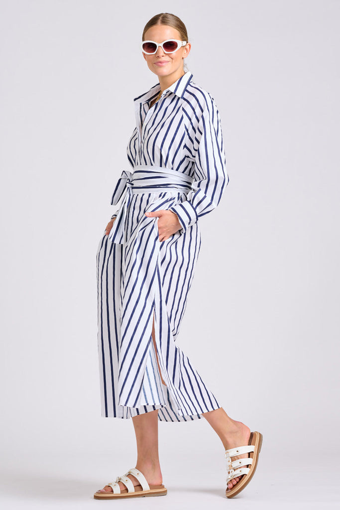 Shirty The Gigi Dress - White with Navy Stripe