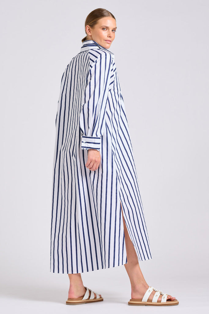 Shirty The Gigi Dress - White with Navy Stripe