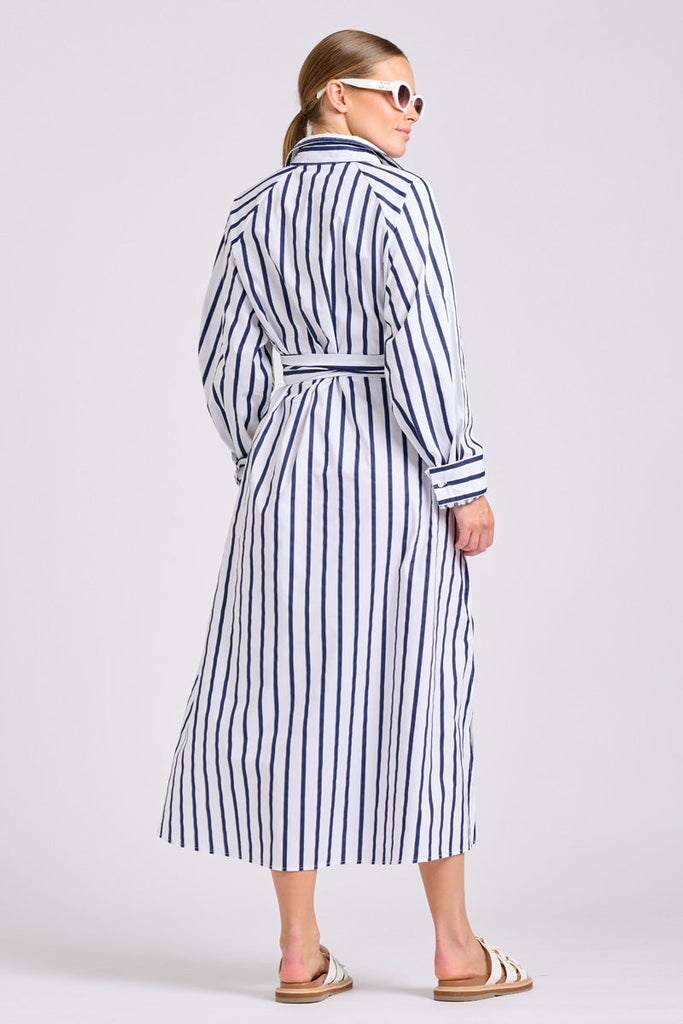 Shirty The Gigi Dress - White with Navy Stripe