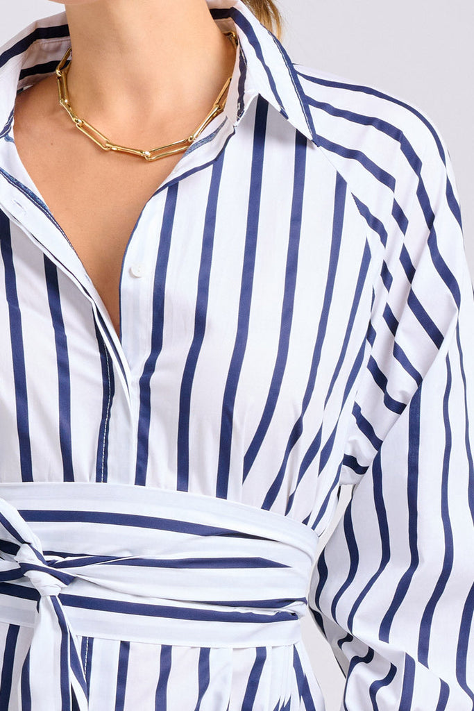 Shirty The Gigi Dress - White with Navy Stripe